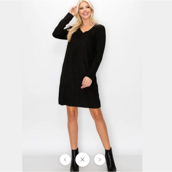 JOH Aurora Dress Women's Large Black Long Sleeve Suede Neutral Dark Academia - Picture 1 of 12